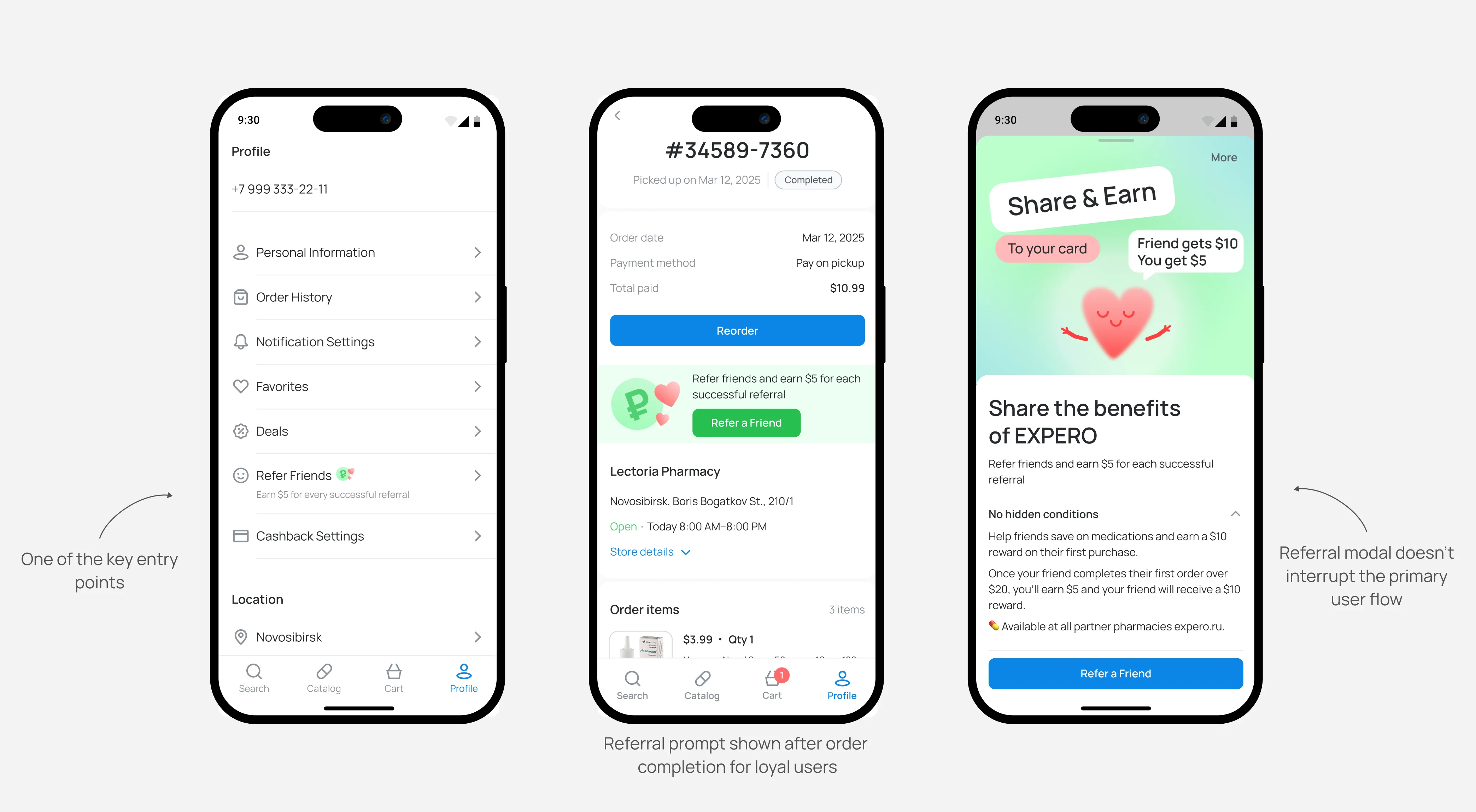 Expero referral program screens